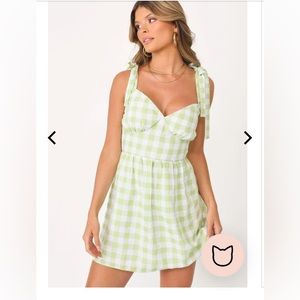 Kittenish Tea Time Mini Dress Green Gingham